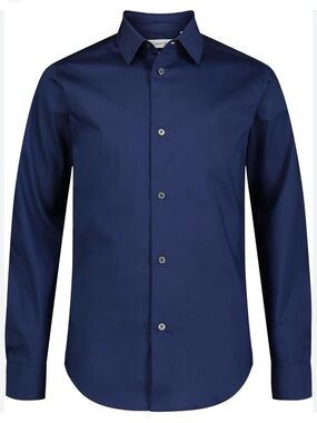 Calvin Klein Navy Button Down Slim Fit + Stretch Shirt